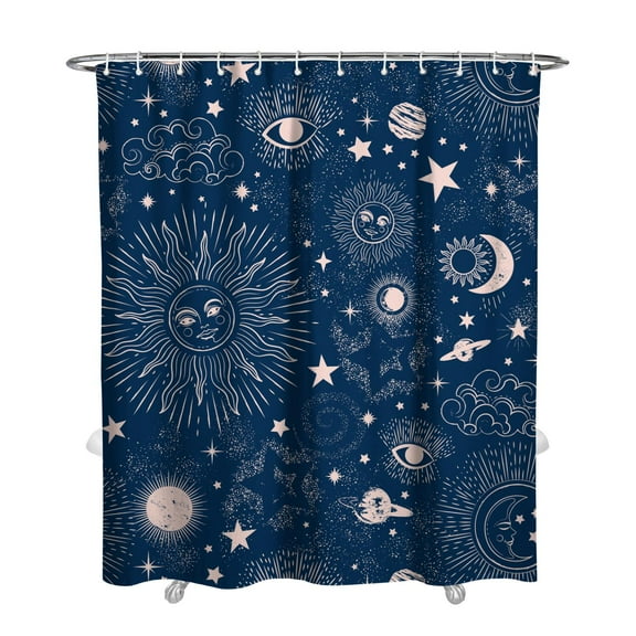 Gothic Shower Curtain Set - Dark Celestial Moon & Star Print, Mystical Cosmic Bath Decor, Waterproof Polyester 72"x84", Goth Aesthetic Gift