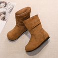 thumbnail image 3 of GobdXE Girls Mid Calf Boots Solid Faux Suede Ruched Shaft Flat Fall Winter Casual Shoes Brown,10-10.5 Years, 3 of 9