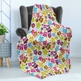 thumbnail image 4 of Cartoon Soft Flannel Fleece Throw Blanket, Owls Pattern with Cactus Plant Botanical Flowers Dandelion Leaf Doodle, Cozy Plush for Indoor and Outdoor Use, 60" x 80", White and Multicolor, by Ambesonne, 4 of 5