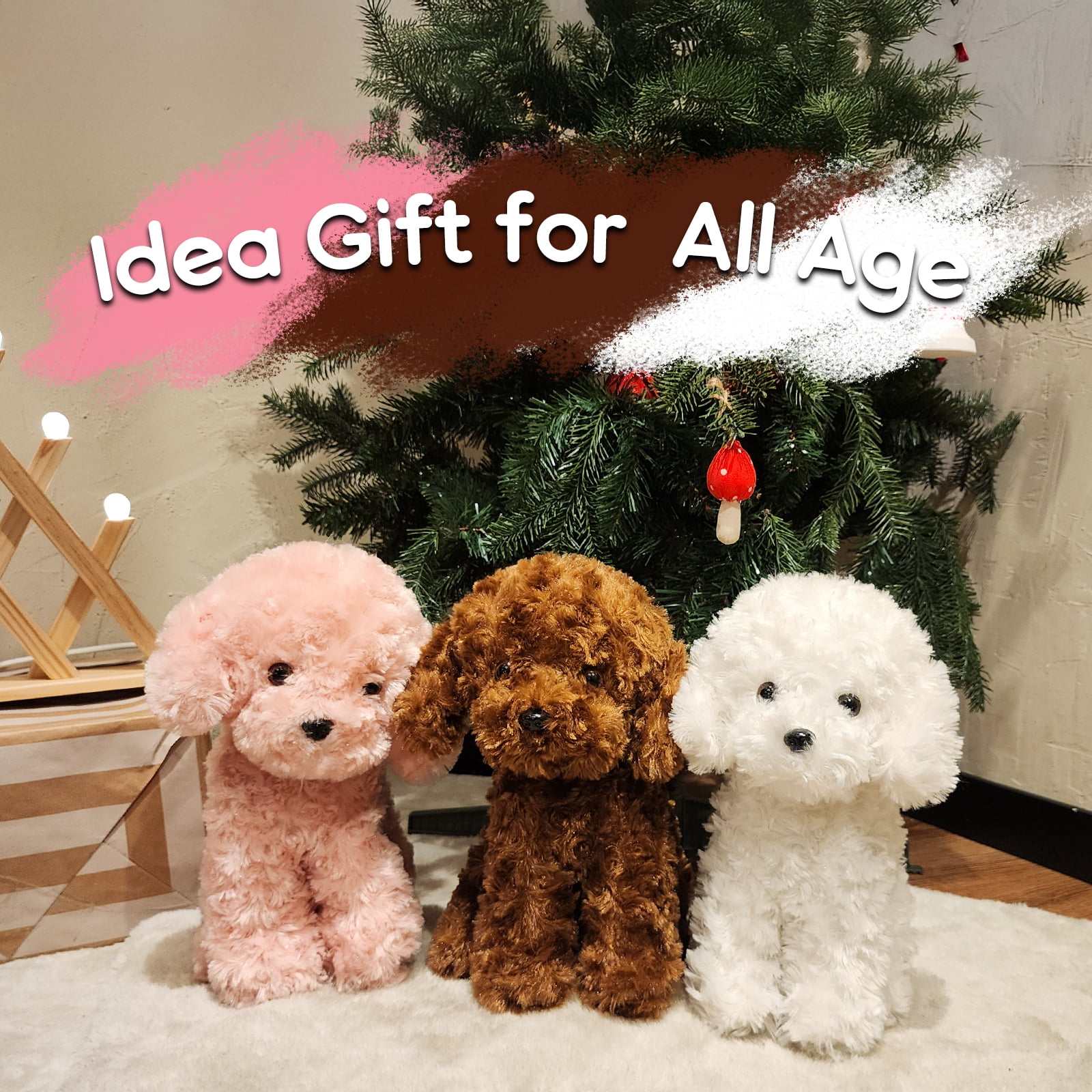 WEIGEDU Adorable Fluffy Red Standard Poodle Stuffed Animals, Labradoodle Dog Puppy Plush Animal Toys, 12.6 inches, Brown