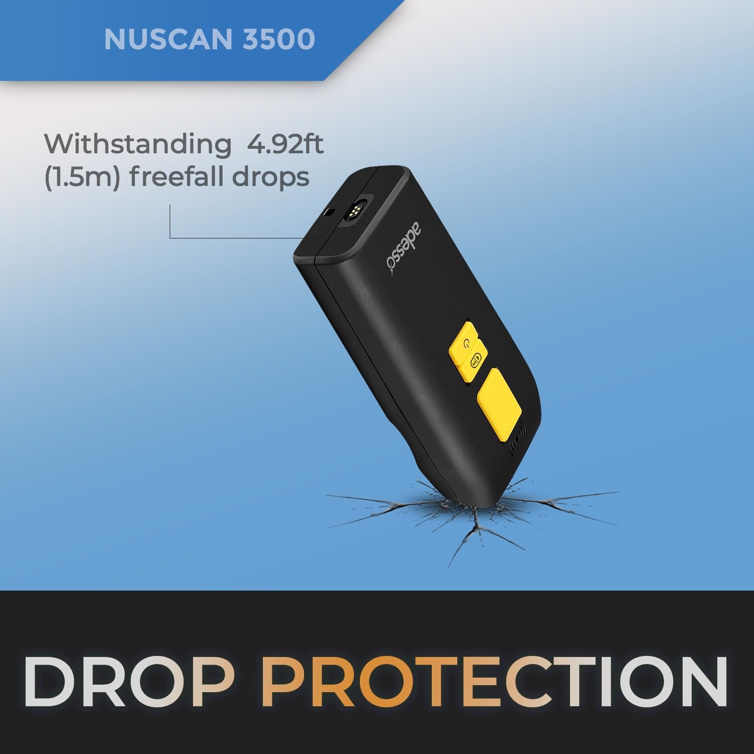Adesso NuScan 3500 2D Barcode Scanner with Bluetooth & 2.4GHz Wireless Technology, Waterproof IP67 Rating, 10ft Drop Protection, 118ft Operating Range, Compatible with Windows & MacOS