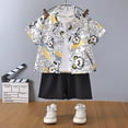 thumbnail image 2 of Faraee Toddler Boy Short Set 2 Piece Short Sleeve Button Down Shirt and Matching Casual Shorts Summer Beach Clothes Outfit Black 18-24 Months, 2 of 4