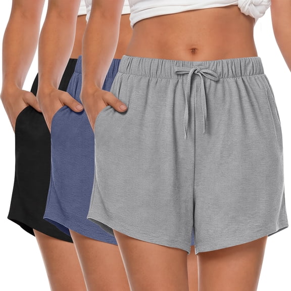 MOSHU 3 Pack Womens Pajamas Shorts Drawstring Pj Shorts for Women Casual Sleep Lounge Shorts with Pockets