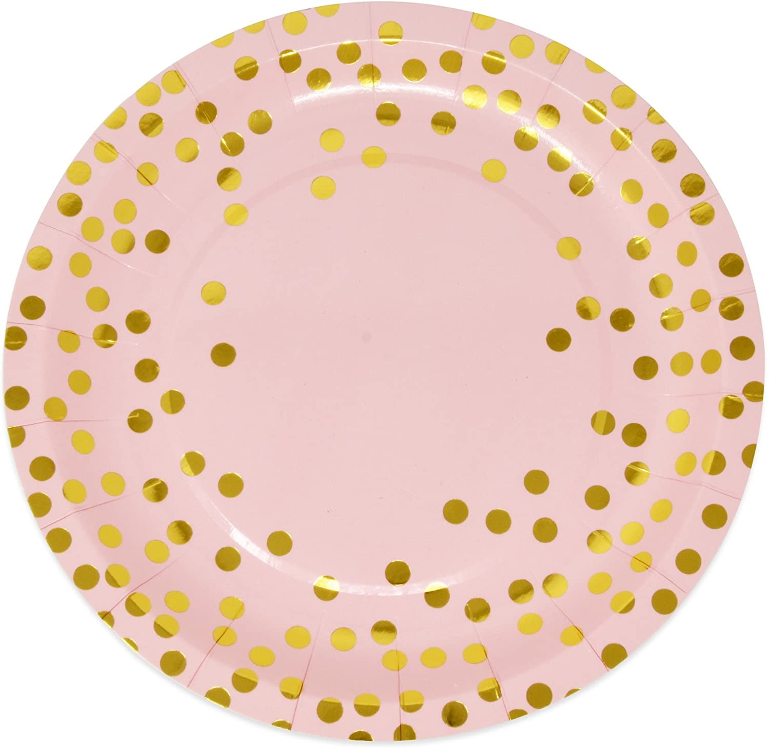 Pink and Gold Dot Party Supplies Set for 50 Guest Gold Metallic Foil Dots on Pink 50 9" Paper Dinner Plates 50 7" Dessert Plate 50 9 oz Cups for Baby Shower Birthday Disposable Dinnerware