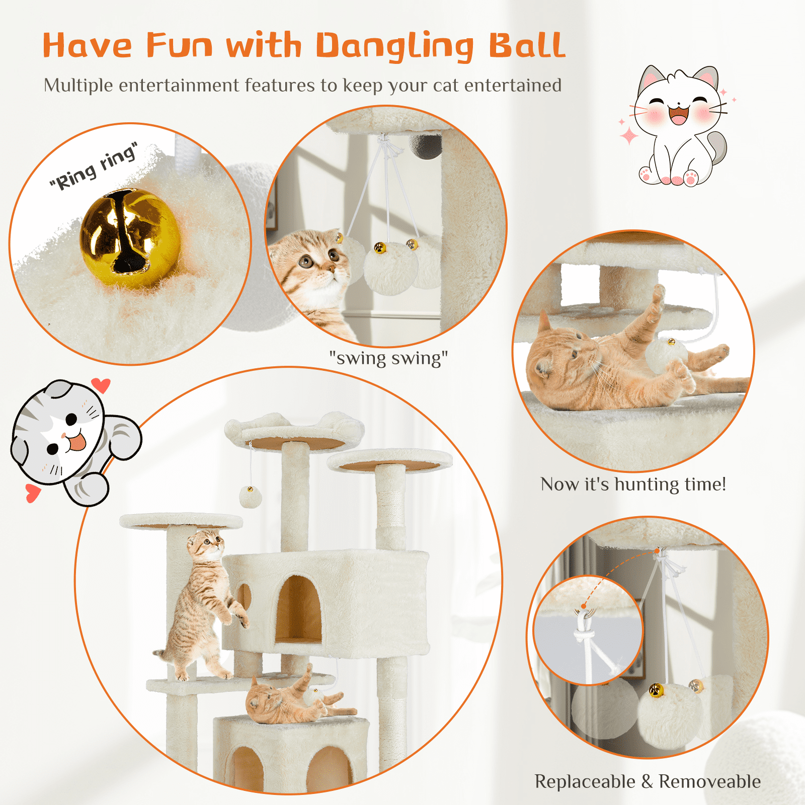 Aukfa Large Cat Tree Cat Tower Condo with Scratching Post for Adult Cats Kittens,Beige