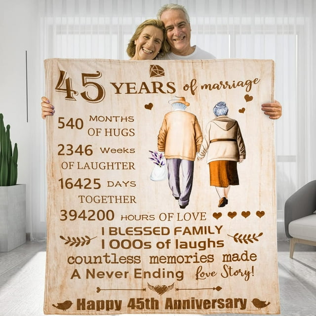 LHSHID 45 Years 45th Anniversary Throw Blanket Gifts Gift for 45th Wedding Anniversary Valentine Gifts for Her Him Wife Husband Mom Dad Grandpa Grandma 30"x40"