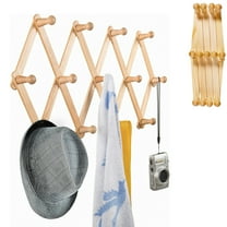 GIXUSIL Wooden Expandable Hanger Rack with 13 Hooks, Adjustable Space-Saving Hanger Organizer for Closet & Drying Rack（Wood Color）