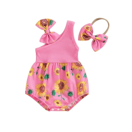 

Mioliknya Girl Summer Jumpsuit Sunflower Print Sleeveless Romper and Headband