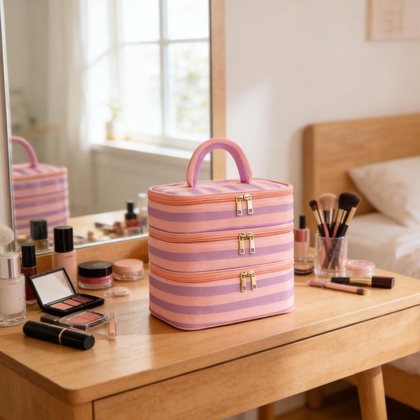 Neceser de viaje, neceser de maquillaje para mujer, estuche impermeable, organizador de cosméticos para baño, para el hogar y el acondicionador de Naranja Violeta