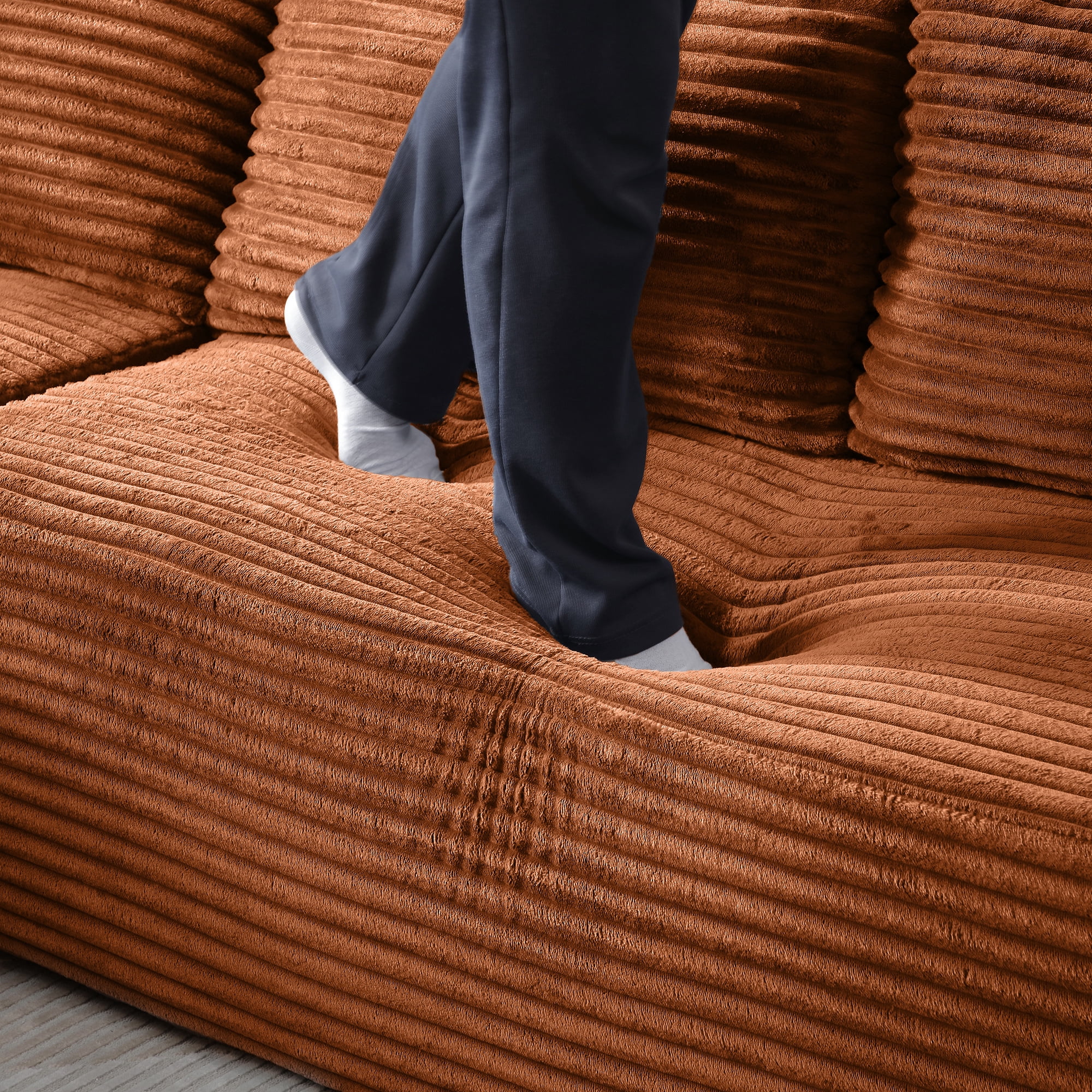 Aukfa 105" Cloud Sectional Sofa Boneless Couch Modular Sofa Bed for Living Room, 2Pillows, Right Chiase, Corduroy, Orange