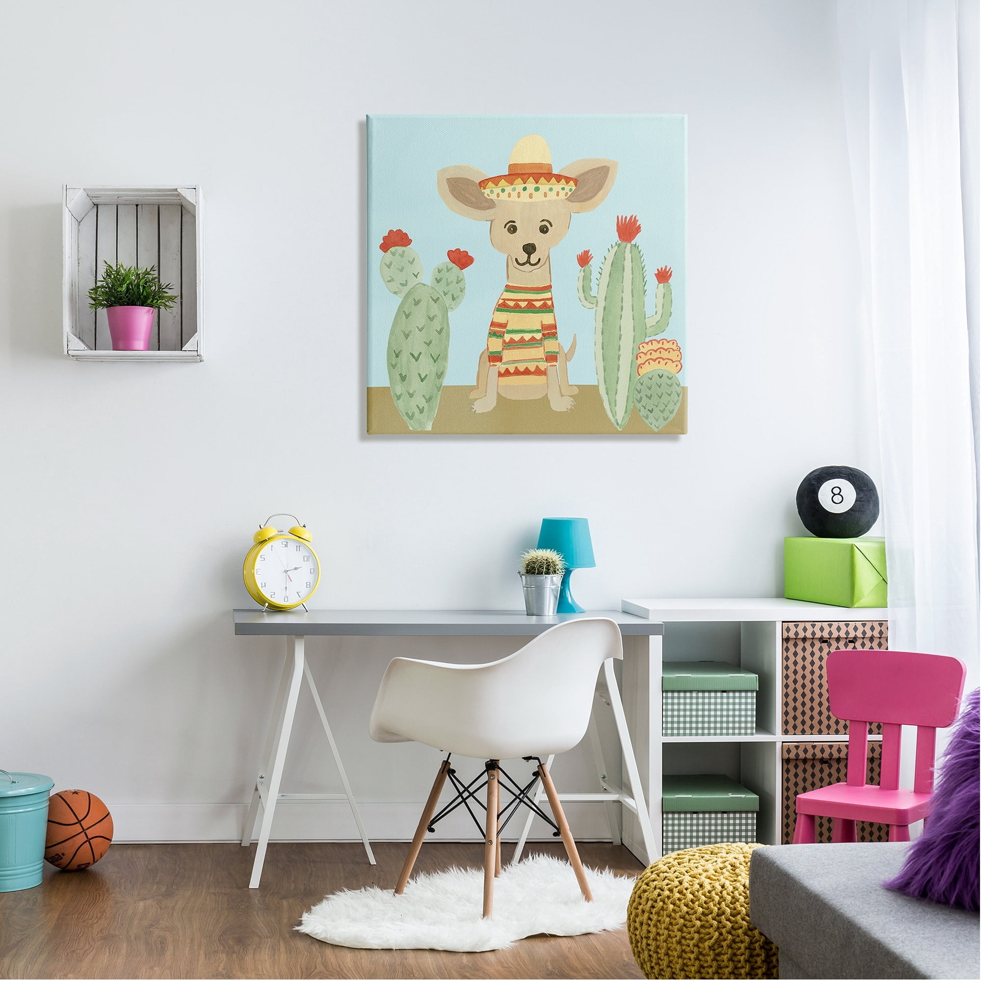 Stupell Industries Small Chihuahua Dog Sombrero Desert Cactus Plants Kids Painting Gallery-Wrapped Canvas Print Wall Art, 30 x 30, Design by Heather Strianese