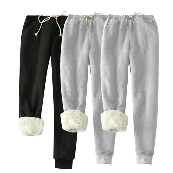 FNFYFH Women's Fleece Lined Joggers 3PC Plus Size Thermal Sweatpants Drawstring Waist Winter Running Hiking Jogging Pants