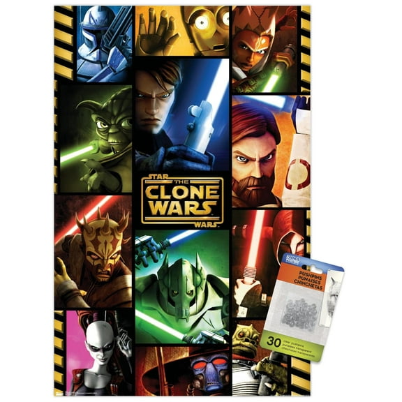 Star Wars: The Clone Wars - Grid Wall Poster with Push Pins, 14.725" x 22.375"