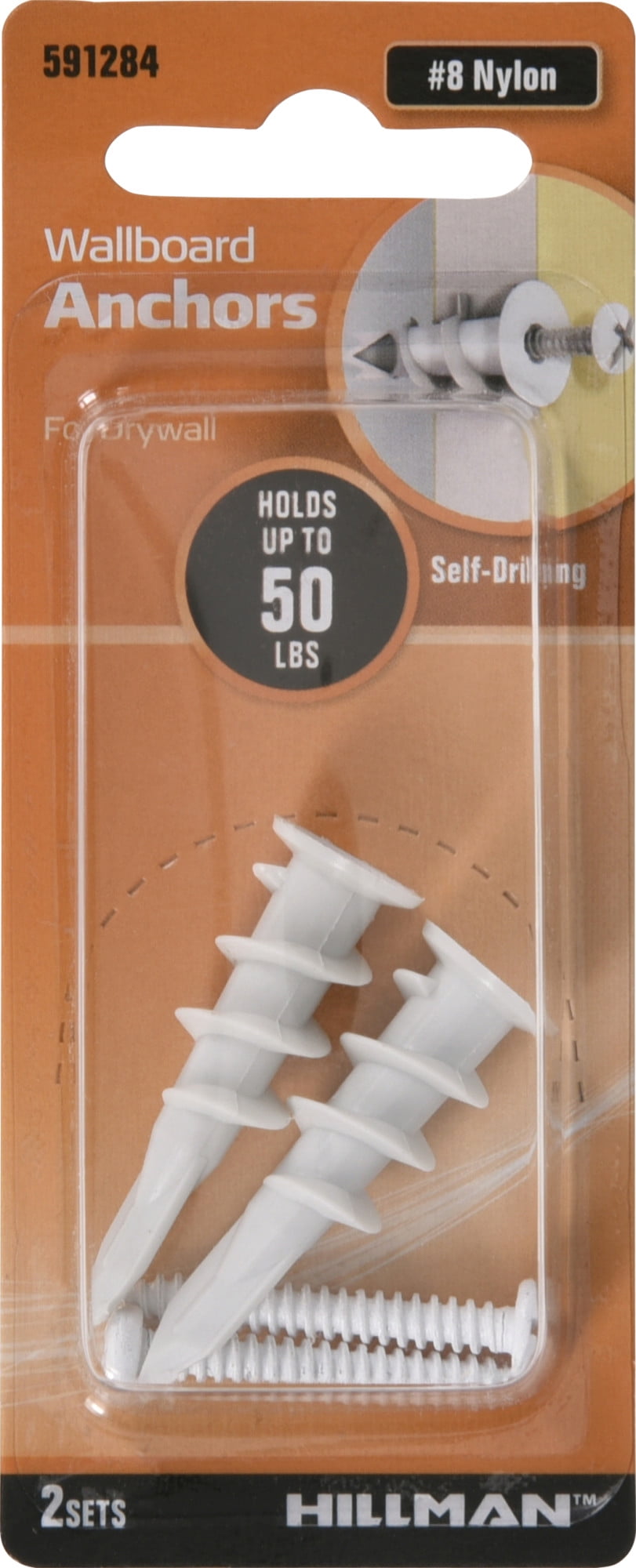 Hillman Nylon Wallboard Anchors with Screws (8) 2 sets