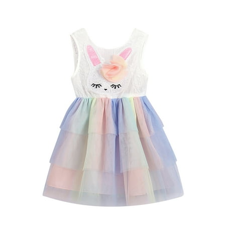 

Calsunbaby Easter Sleeveless Mesh Dress Baby Girls Contrast Color Sequined Bunny One-piece Sundress Multi-color 4-5 Years