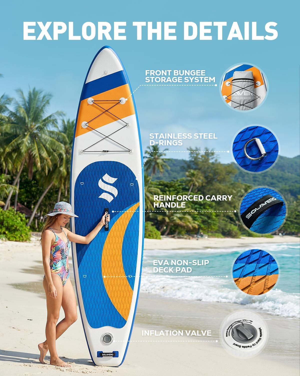 SOLAVERO Inflatable Stand Up Paddle Board for 2 Person, Ultra-Light SUP Board with Accessories for Adults & Youth of All Skill Levels