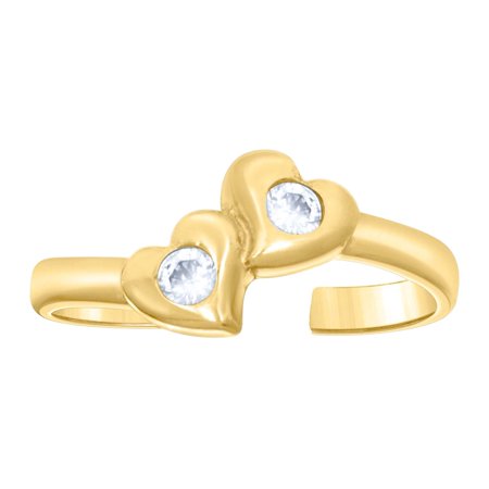 14k Yellow Gold Womens Cubic Zirconia Twin Love Hearts toe ring 7x1.9mm Wide toe ring for Women