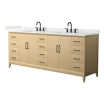 Janna 84" White Oak Double Vanity & Giotto Quartz Top (3-Hole) & Black Trim