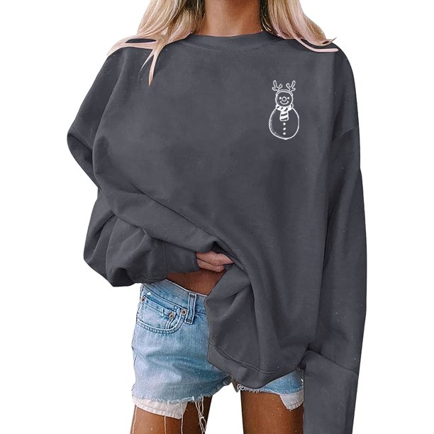 Gibobby Sudadera navideña mujer Sudadera con capucha de manga larga y cuello redondo para mujer, con estampado de muñecos de nieve navideños, otoño e invierno(Gris,CH)