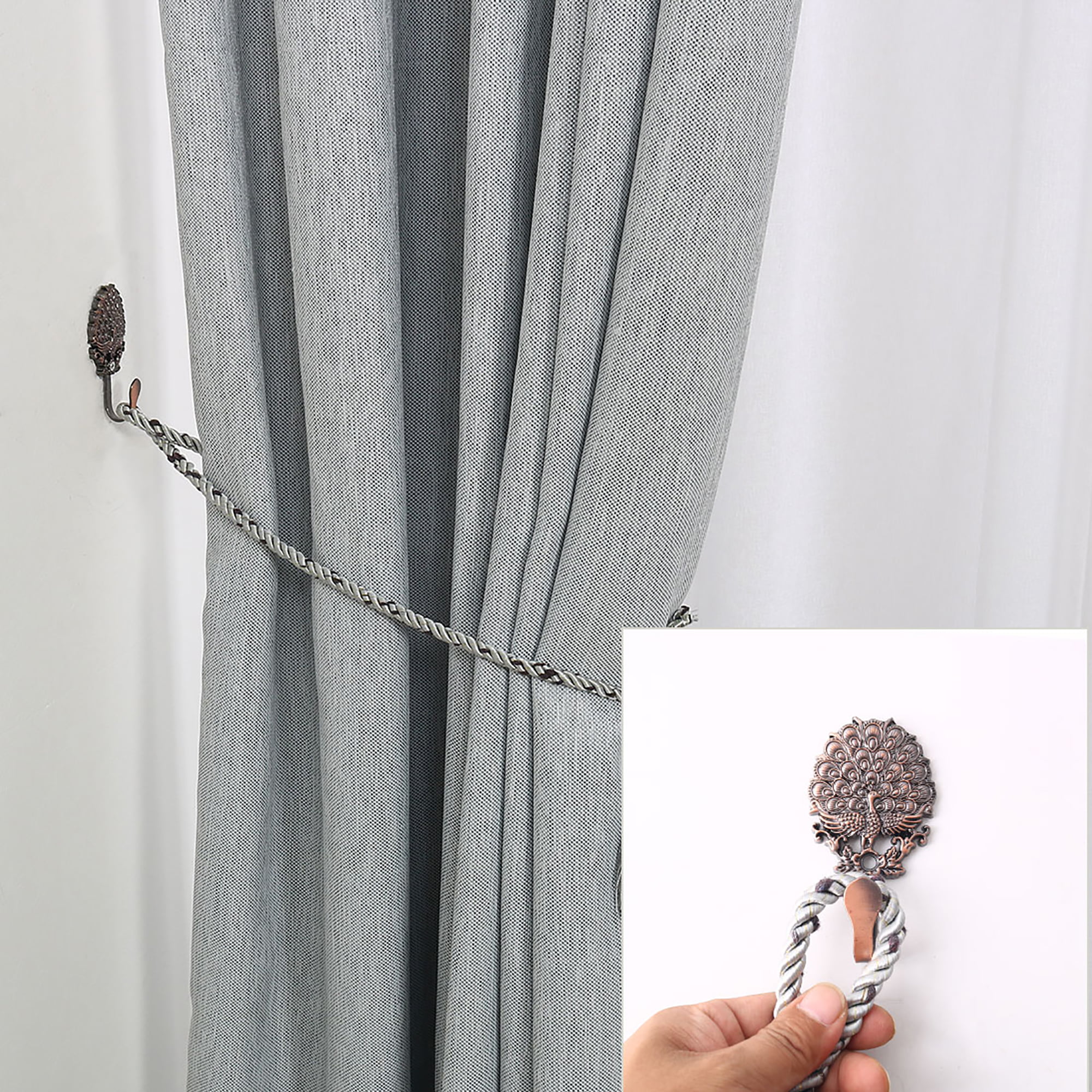 uxcell Curtain Tiebacks Hook Zinc Alloy Vintage Curtain Drapery Holders Window Holdback Wall Hooks Clothes Hangers Bronze Tone Set of 2