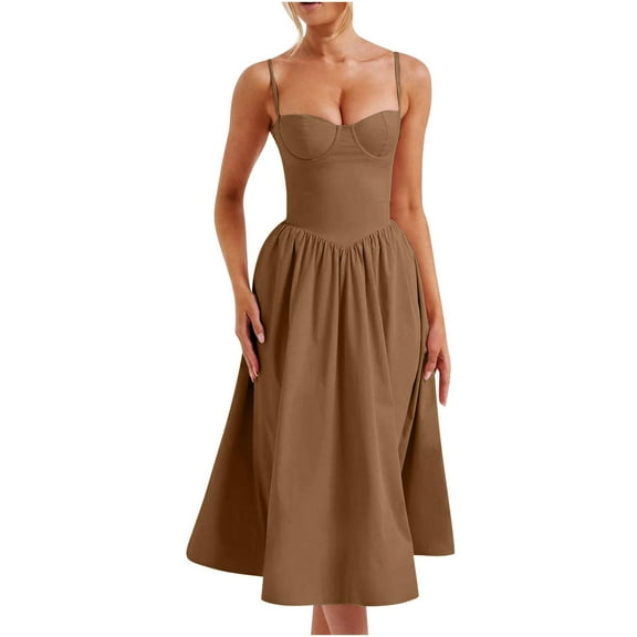 Women's Vintage Corset Dress Spaghetti Strap A-Line Midi Dress Elegant Cocktail Party Evening Dresses