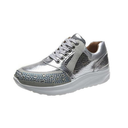 

Sneakers for Women Women Shiny Lace Up Sneakers Rhinestone Flat Heel Casual Running Shoes Round Toe Platform Shoes