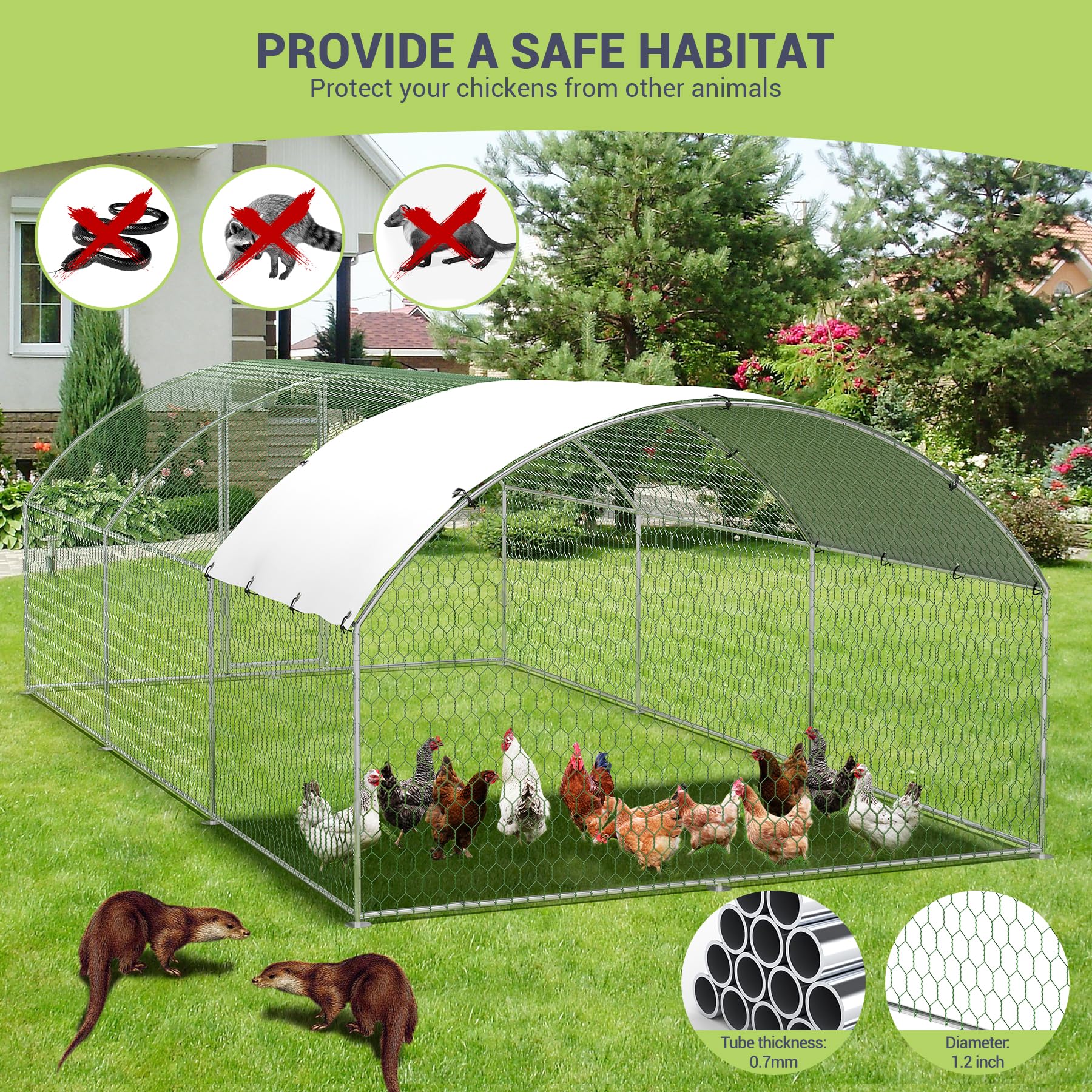 Large Metal Chicken Coop, Large Chicken Coop for Yard, Walk-in Poultry Cage with Waterproof and Anti-Uv Cover, Chicken Run for Outdoor Backyard Farm, Doom Roof, 9.8×19.7×6.6ft