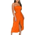 thumbnail image 2 of Rutainlusire Dresses for Women Under $10, Women's Summer Print Strapless Long Dress Beach Split Dress Party Club Dress, 2 of 5