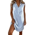 thumbnail image 6 of Ohufall Knee-Length Dress for Women Cotton Linen Turndown Collar Dress Stripe Breathable Summer Vacation Dress, 6 of 6