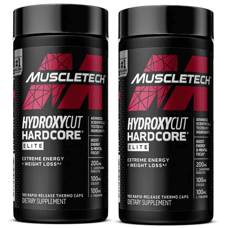 Hydroxycut Hardcore Elite - Maximum Intensity Supplement Pills - Focus   Energy Pills - 2 Packs of  100 Pills