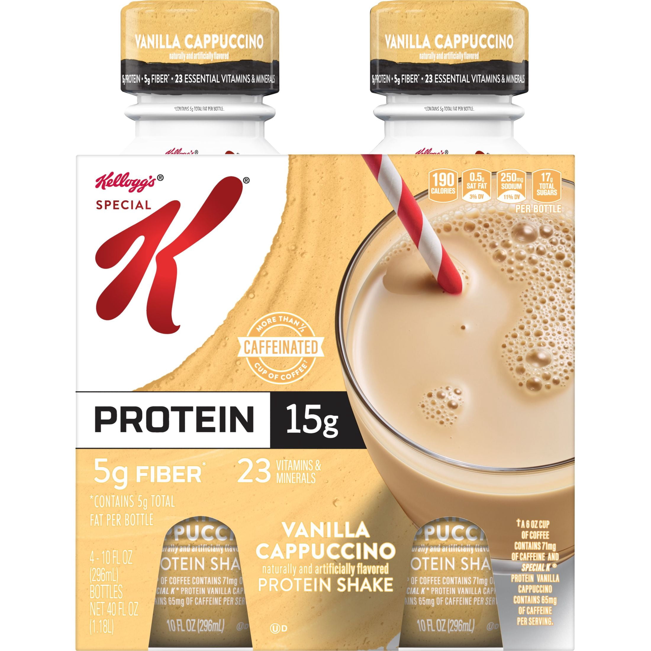 Kellogg's Special K Vanilla Cappuccino Protein Shakes, Gluten Free, 40 oz, 4 Count