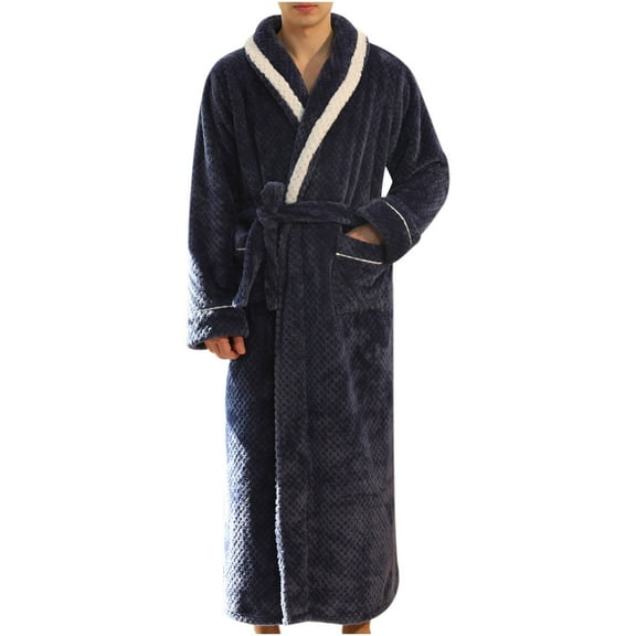 FNFYFH Long Flannel Robe for Couples Plush Fleece Shawl Collar Bathrobe Cozy Warm Housecoat Loungwear with Pockets