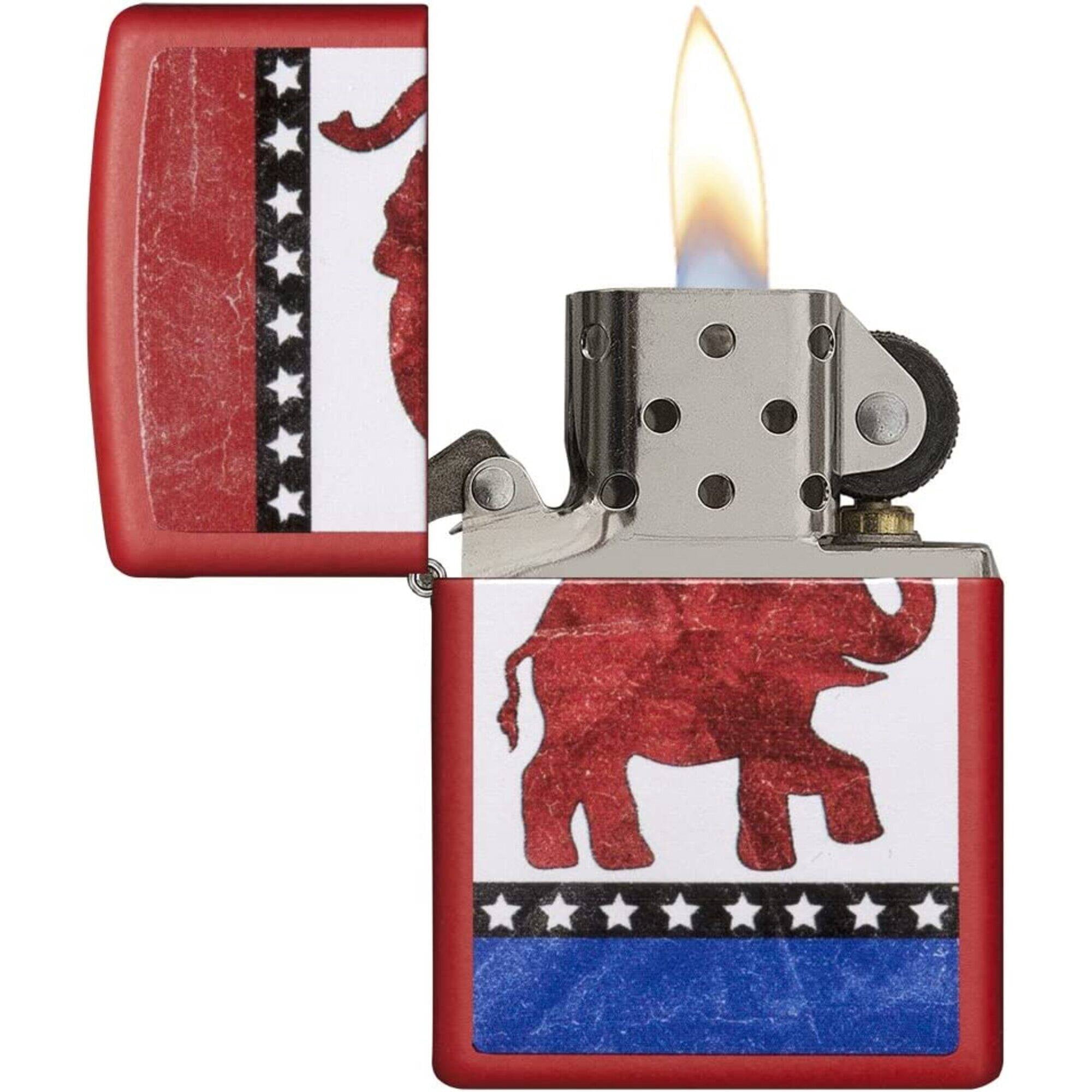Zippo 29167 Republican Elephant Red Matte Windproof Pocket Lighter