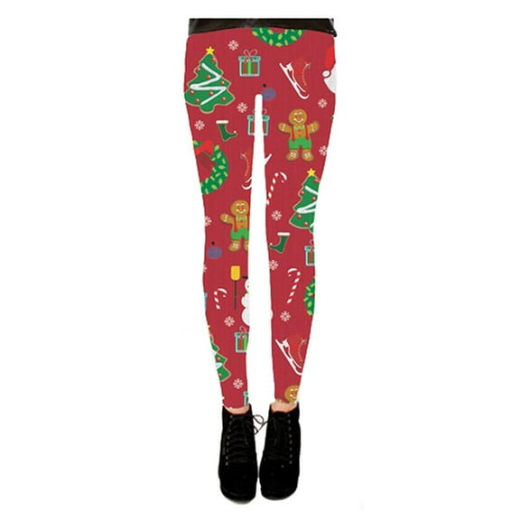Holiday Symbols All Over Red Juniors Ugly Christmas Leggings