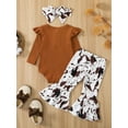 thumbnail image 3 of Jxzom Infant Newborn Baby Girl Western Clothes Ribbed Long Sleeve Romper Flared Pants Headband Set 3pcs Fall Winter Outfits, 3 of 7