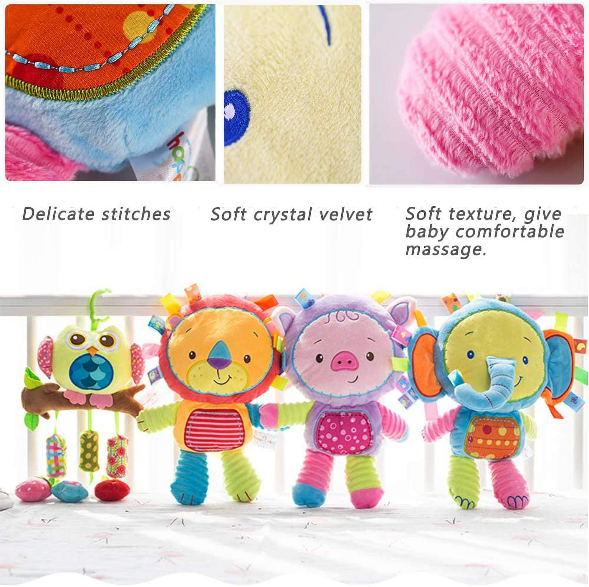 Amerteer Baby Tags Toy, Monkey/Tlephant Taggie Security Blanket Elephant Stuffed Toy, Baby Plush Sensory Tag Toy with Ribbons & Rattle,Baby Gifts for Newborns,Infant