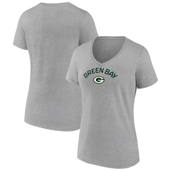 Women's Heather Gray Green Bay Packers Team Arc V-Neck T-Shirt