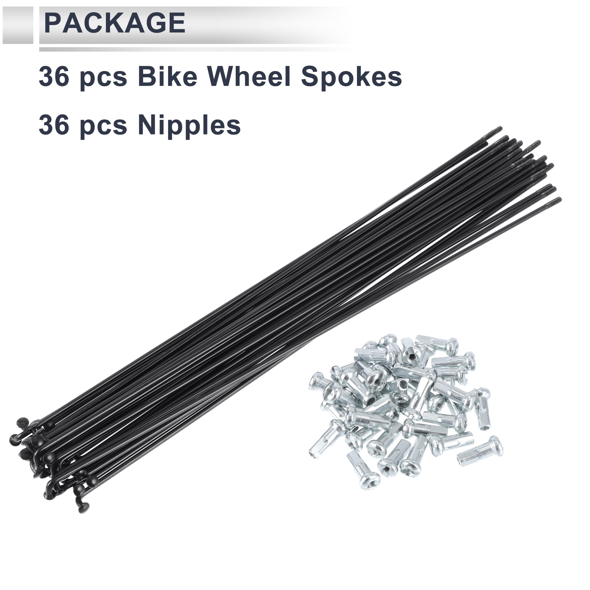 Unique Bargains 36Pcs Durable 13G Bike Wheel Spokes with Nipples 45 Steel Black 9.57"