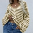 thumbnail image 4 of Womens Loose Crewneck Long Sleeve Stripped Off the Shoulder Knitted Solid Pullover Fall Jumper Tops Yellow Apricot XL, 4 of 7