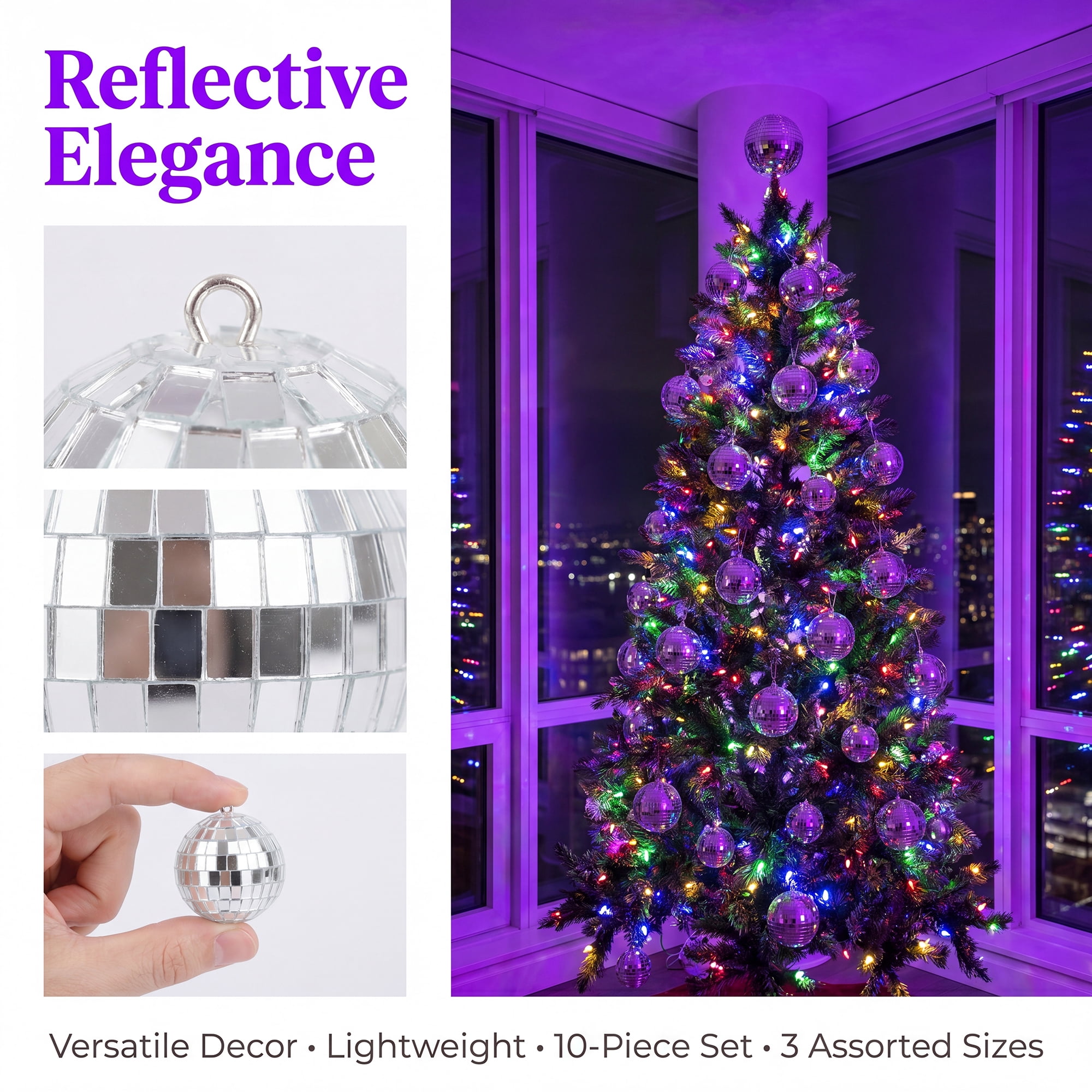 Unique Bargains 10Pcs Mirror Disco Balls for Hanging Sphere Orbs Silver 1.2"x1.2"x1.2"