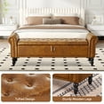 thumbnail image 3 of Furniliving 63" Storage Ottoman Bench with Arms, Upholstered Button Tufted End of Bed Bench, Large Storage Bench for Bedroom, Entryway, Yellow Brown, 3 of 9