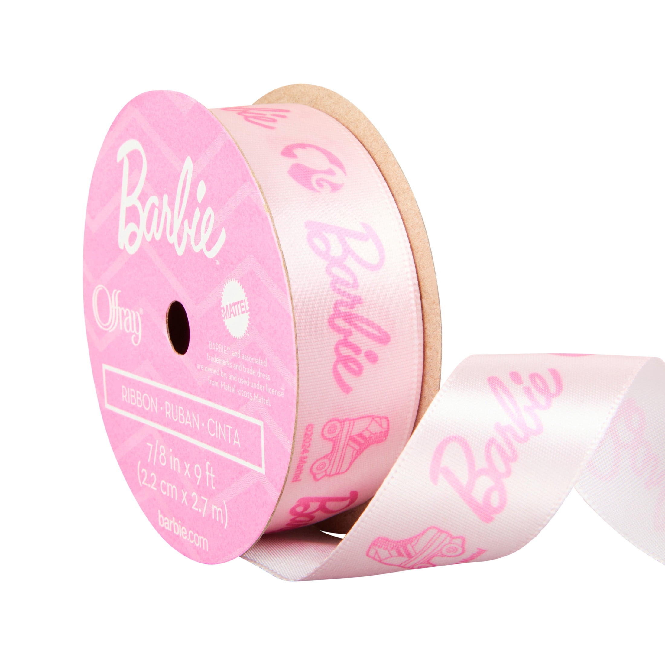 Offray Barbie single face satin ribbon, 0.875in x 9ft, for sewing, crafts and gifting