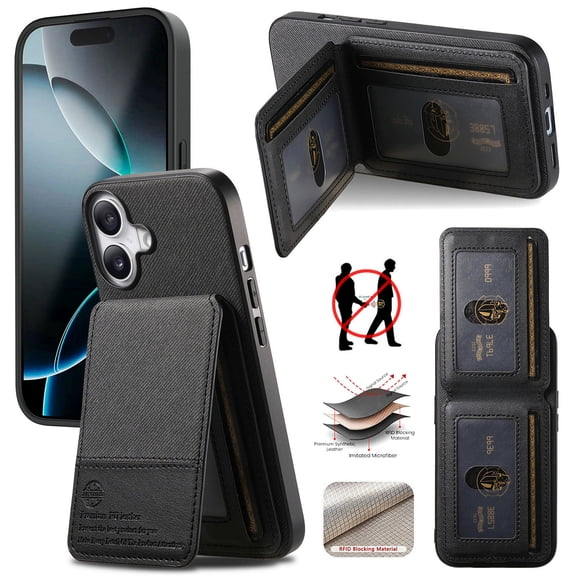 For iPhone 16 Wallet Phone Case,Twill Pattern Design,With Card Slots,Flip Premium PU Leather Magnetic Closure Kickstand Heavy Duty Protective Shockproof Rugged Phone Case,Black