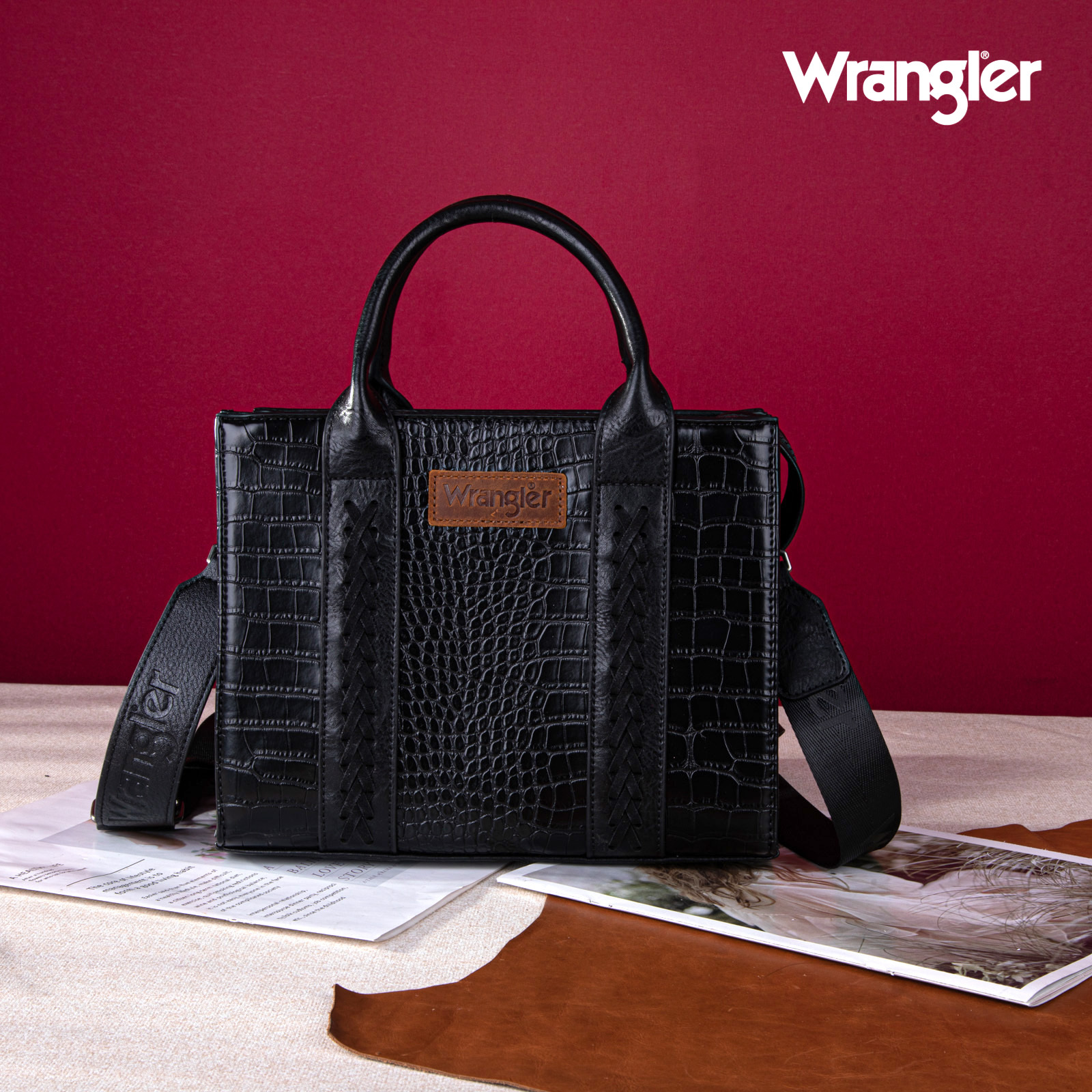 Montana West Wrangler Women's Black Crocodile Tote photo 4