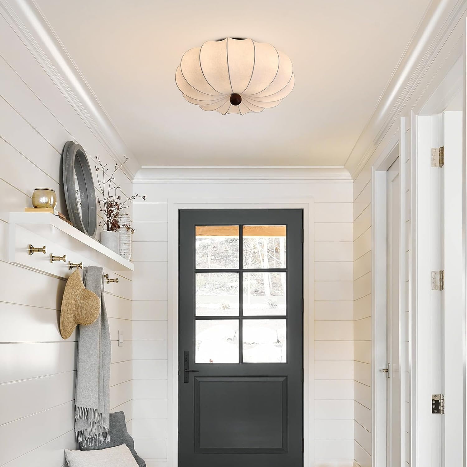 KCO Lighting White Fabric Flush Mount Ceiling Light Large Drum Light Fixtures for Entryway