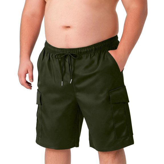 CIENVNSTG Men's Big & Tall Cargo Shorts Drawstring Elastic Waist Lightweight Multi-Pocket Shorts for Summer Beach & Casual Wear Green 3XL