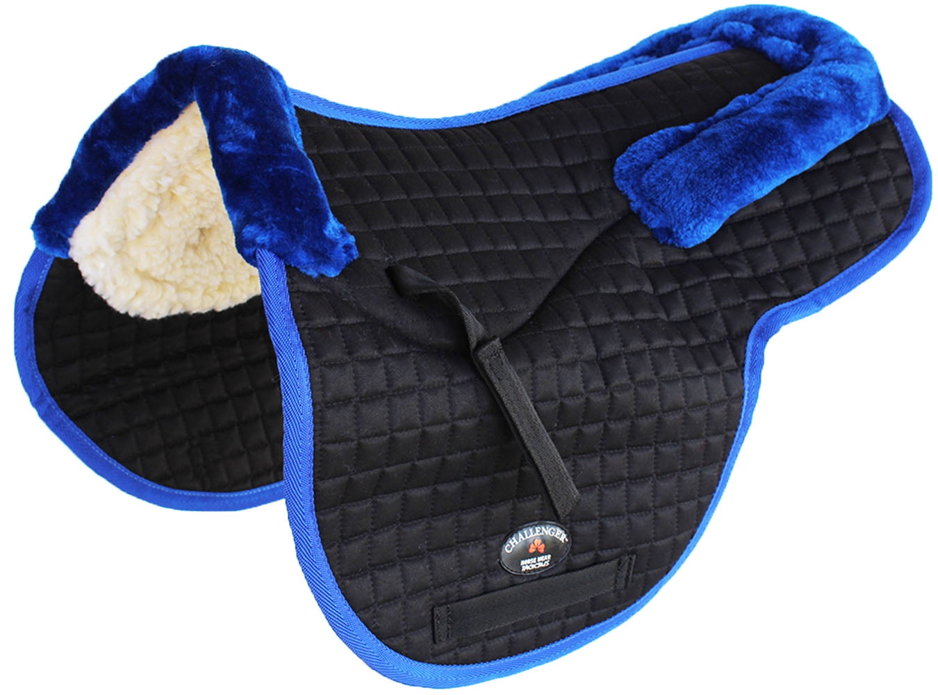Challenger Horse Contoured Fleece Lined English Saddle Pad - Quilted, Black, 24" Spine X 17" Drop, All-Purpose Riding Pad 4 thumbnail image