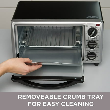 BLACK DECKER 4-Slice Convection Oven, Stainless Steel, Curved Interior fits a 9 inch Pizza, TO1313SBD