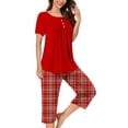 thumbnail image 2 of Diufon Women Plus Size Pjs Sets Button Short Sleeve Tops Plaid Capris Pants Homewear Sets, 2 of 7
