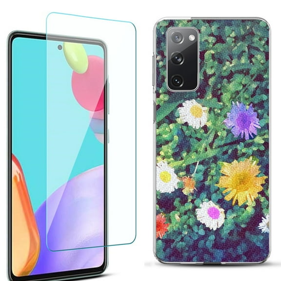 Slim-Fit Protective Phone Case for Samsung Galaxy S20 FE 5G Fan Edition, with Tempered Glass Screen Protector, by OneToughShield ® - Daisy Paint